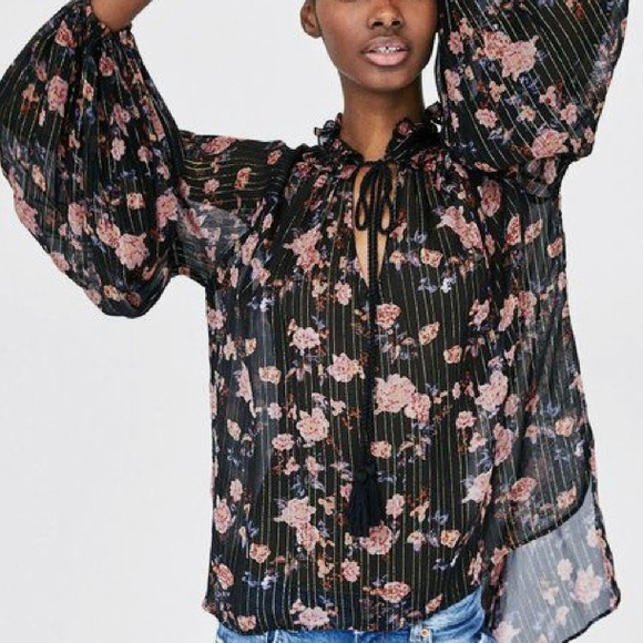 Zara Floral Sheer Long Sleeve Blouse. Size M - Picture 1 of 17